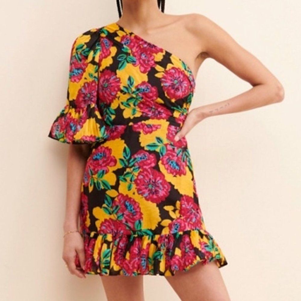 NEW La Maison Talulah One Shoulder Floral Ruffled Mini Dress in Size Small